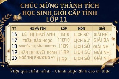 THÀNH TÍCH TẠI KỲ THI HỌC SINH GIỎI CẤP TỈNH LỚP 11 NĂM HỌC 2025-2026